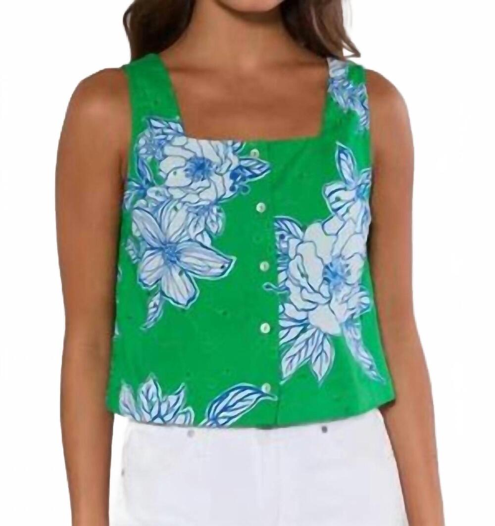 NEW ENTRO sleeveless floral top in green